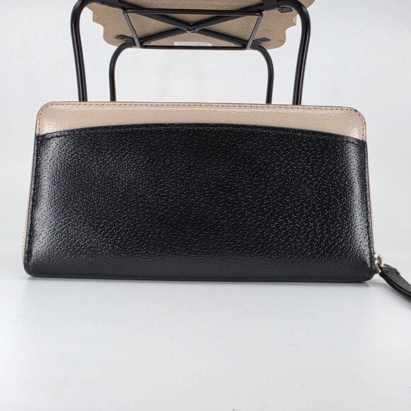Kate Spade Bicolor Zip Around Wallet Tan Black Leather ♠️ - Picture 2 of 7